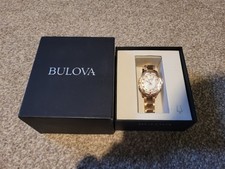 Image of Ladies Bulova Diamond designer Watch 98P141 Rose Gold MOP dial Sapphire Genuine