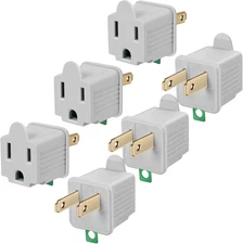6 Pack 2-Prong to 3-Prong Grounding Outlet Adapter ETL Listed Light Grey Plug