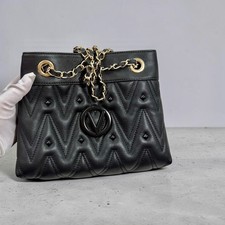 Mario Valentino Black Quilted Shoulder Bag Gold Chain Strap V Logo Purse