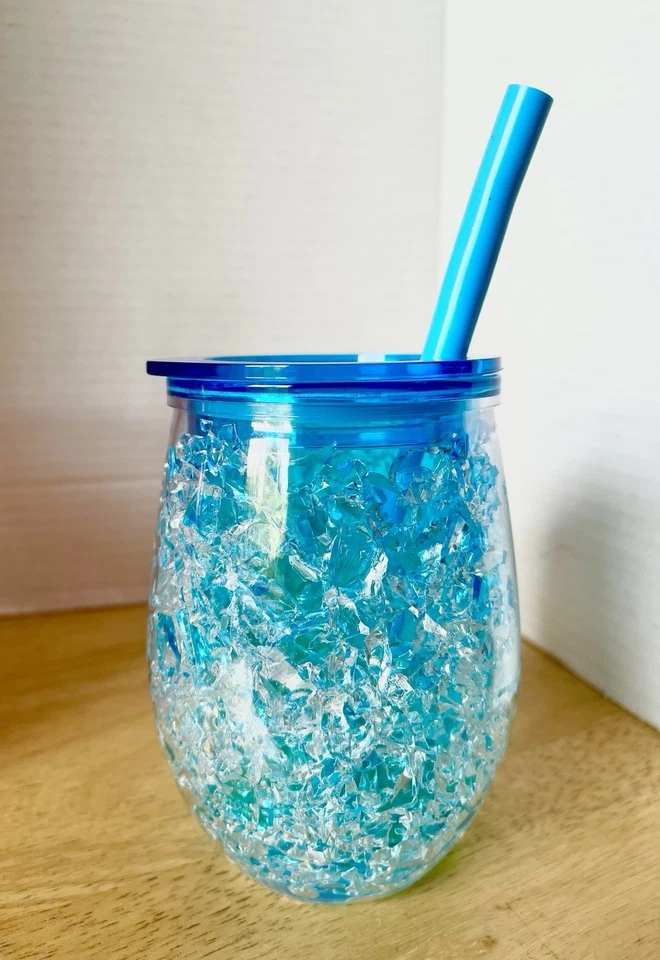 Linda Forma Congelador Escarchado Tazas de Hielo con Paja Transparente Juego de 3 Rojo Azul Amarillo 12 OZ Foto 3 de 4