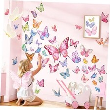 Pink Butterfly Wall Stickers Colorful Watercolor Butterflies Wall Decals Baby