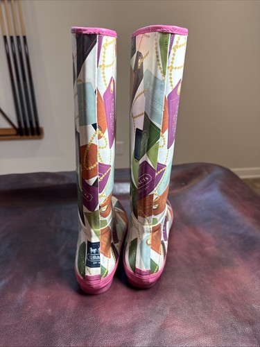 Coach Pammie Rain Boots Multi Color Tag Print Pattern Rubber Wellington Boots 11 - Picture 5 of 11