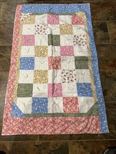HANDCRAFTED BABY Quilt 48"x29" Throw CRIB BLANKET pastels cotton flannel back