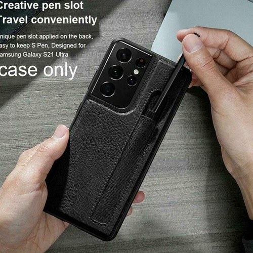 Étui pour Samsung S21 Ultra Housse en cuir avec fente pour stylet S-Pen - Photo 2 sur 5