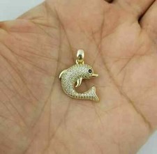 1.50Ct Round Cut VVS1/D Diamond Dolphin Pendant 14K Yellow Gold Finish