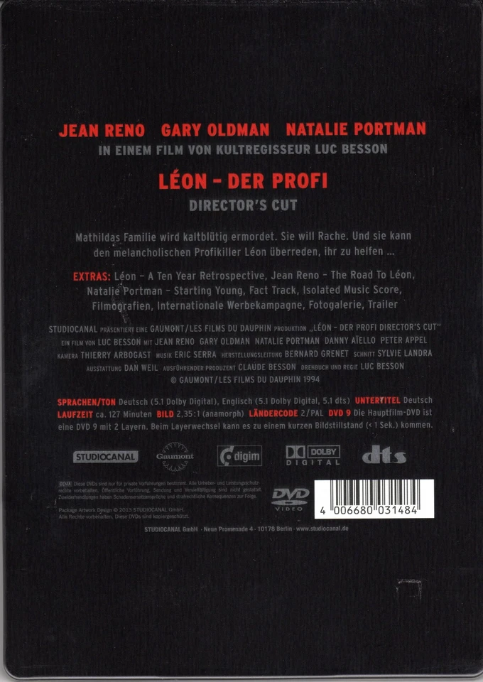 Leon , The Professional , Steelbook , 100% uncut , Region2 DVD , new & sealed - Image 2 of 2