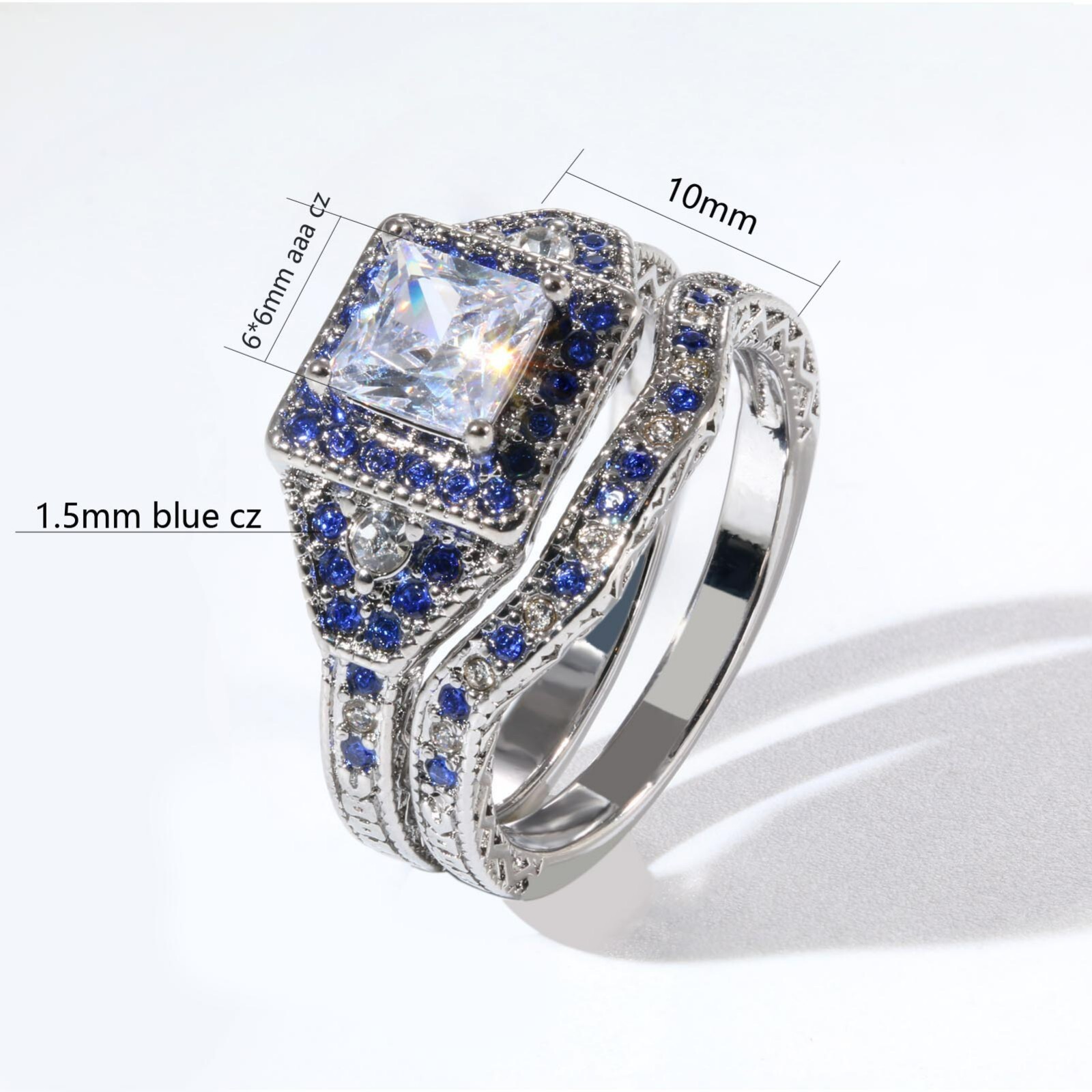 Couple Rings Titanium Steel Mens Wedding Band Blue Cz Women's Wedding