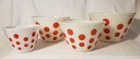 Vtg Rare Set of 4 Fire King Nesting Bowls Milk Glass Red Polka Dot Mixing Bowls