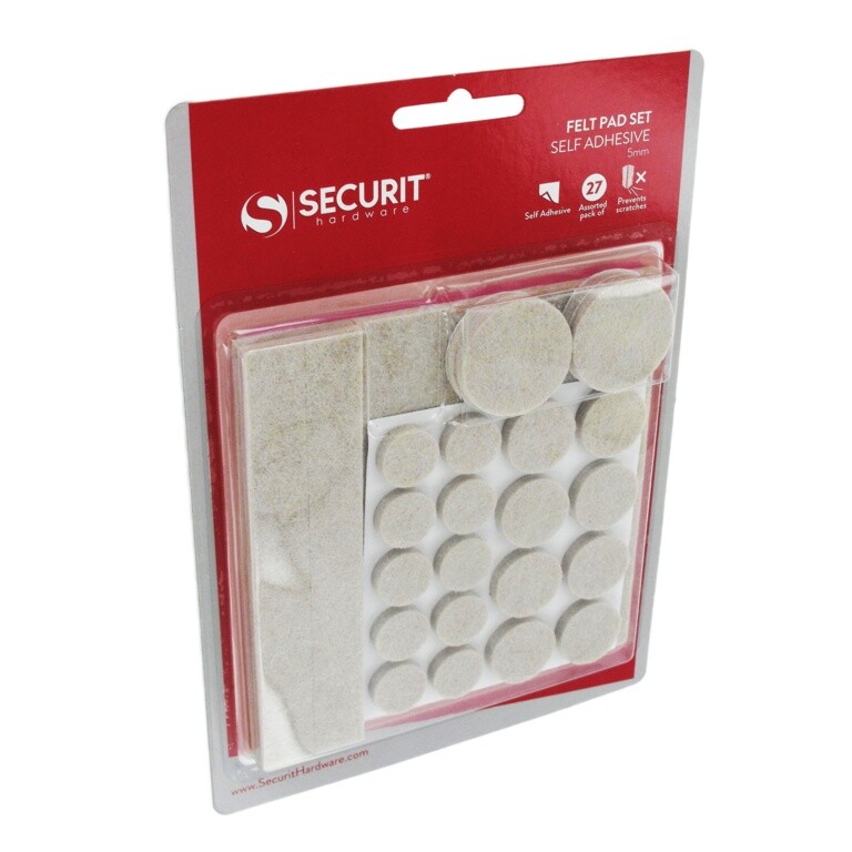 27x Securit Felt Pads Furniture Self-Adhesive Wood Laminate Protect - Assorted