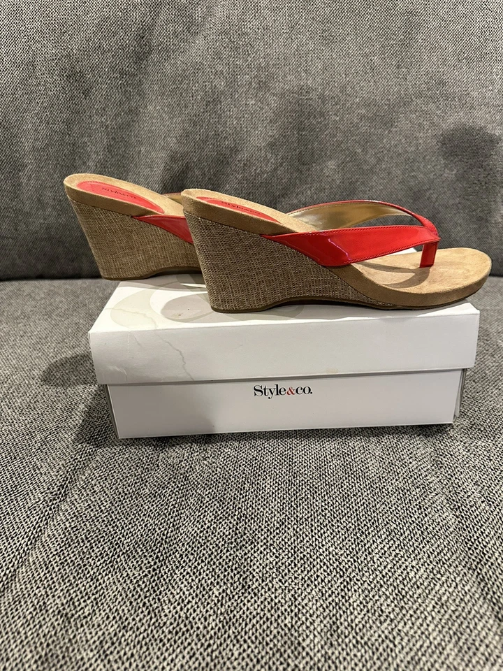 coral thong wedge Style & co Patent Leather sandals - Изображение 3 из 4