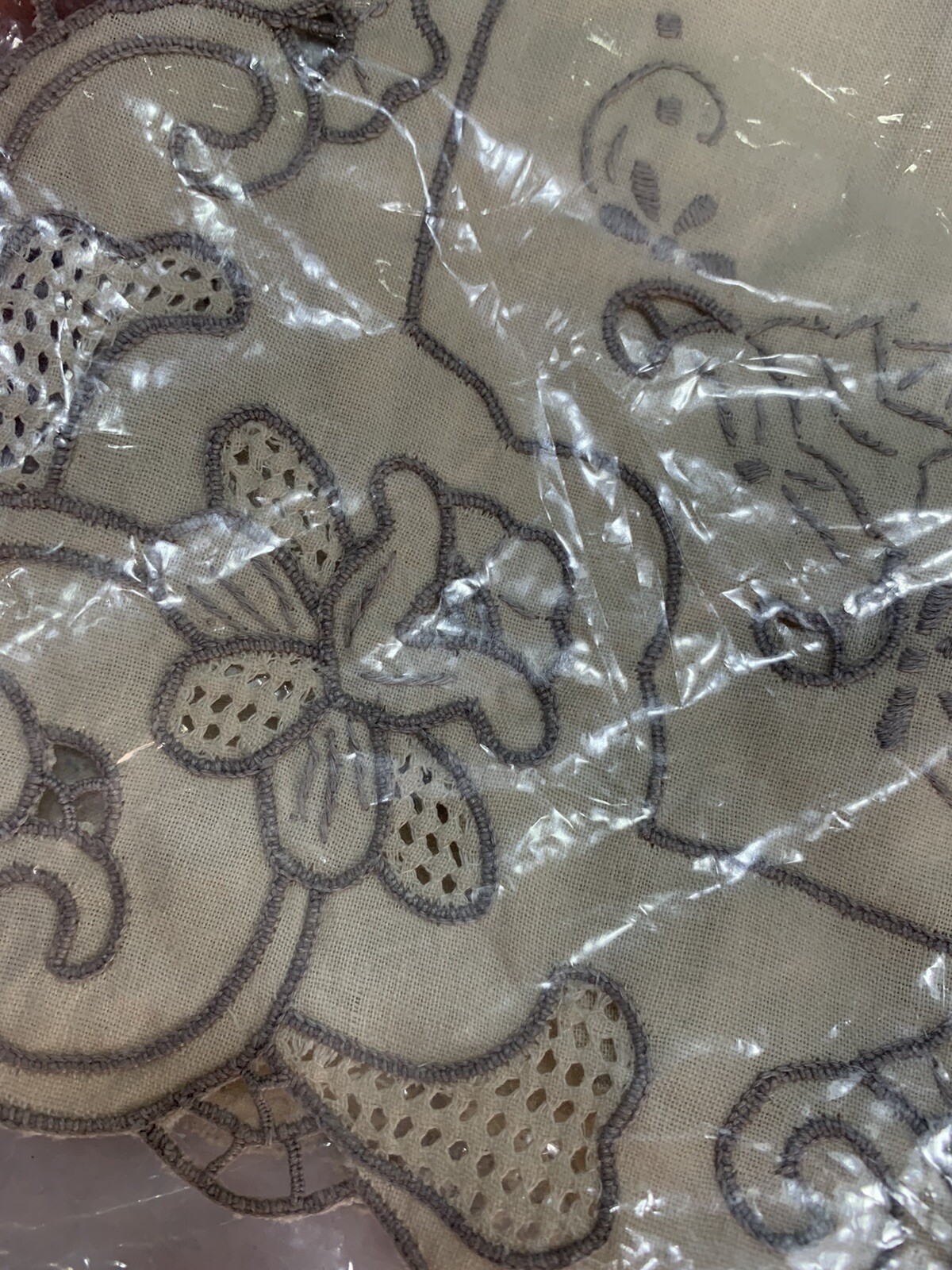 Vtg Embroidered Square Tissue Box Cover Cotton New Old Stock Cream Bathroom Deco