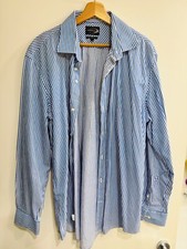 Mens Blue Striped 100 Cotton Dress Shirt 17.5" / 44R