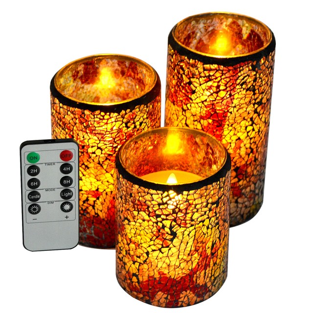 BatteryPowered Mosaic LED Candle, Real Wax Flameless Candle with Timer for Home eBay