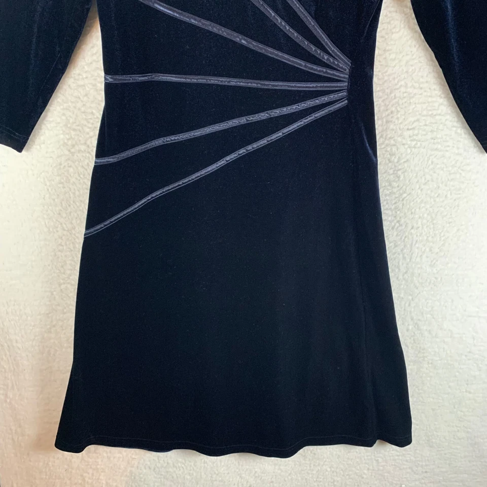 Vestido de cóctel Connected de terciopelo azul manga larga hasta la rodilla talla 12 para mujer Foto 3 de 4
