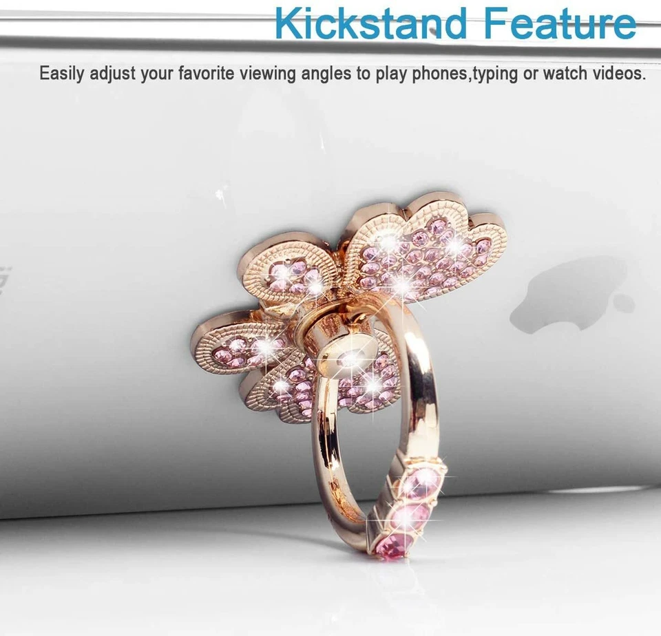 Suporte de anel de dedo rotativo para celular galáxia arco borboleta OURO ROSA - Imagem 2 de 4