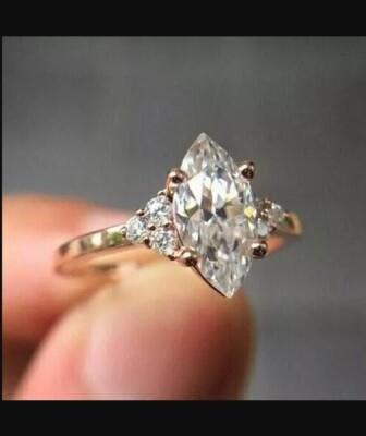 3CT Marquise Cut VVS1/D Lab-Created Diamond Engagement Ring 14K Yellow Gold Over