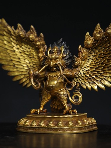 7.5" China old Temple Tibetan Buddhism Bronze gilt suparna suparnin bird statues - 第 5/9 張圖片