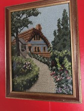 Wandteppich / Strickbild gerahmt Glas Vintage COTTAGE HOME j