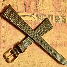 Ladies brown tapered Genuine Lizard 16mm ends watch band 1960s old stock