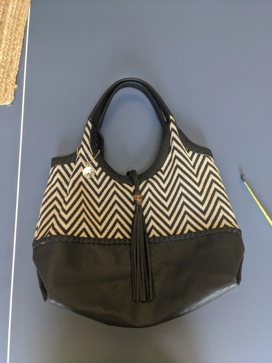 Big Budda women s purse shoulder bag zebra pattern zigzag with leather