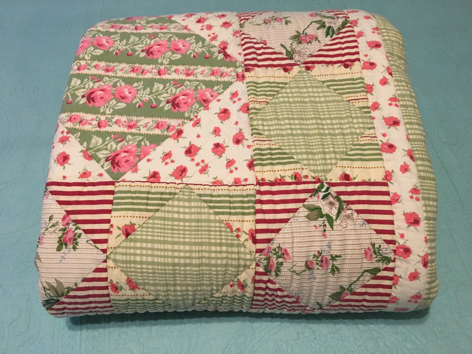 LL Bean Patchwork Quilt Full/Queen Floral Border Reverses to Floral