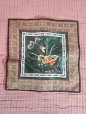 Vtg Chinese Silk Embroidered Square 10.5" x 10.5" Floral/Bird Textile Panel