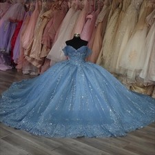 Fashion Sequin QuinceaneraDresses for Women Off the Shoulder Tulle Vestido de 15