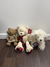 Lot of 3 Medium Stuffed Animals Bears  Dog Brown Beige White Christmas 14-24in