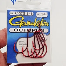 Gamakatsu Octopus Red  Size 4/0 Fishing Hooks 6 Count Pack 02314