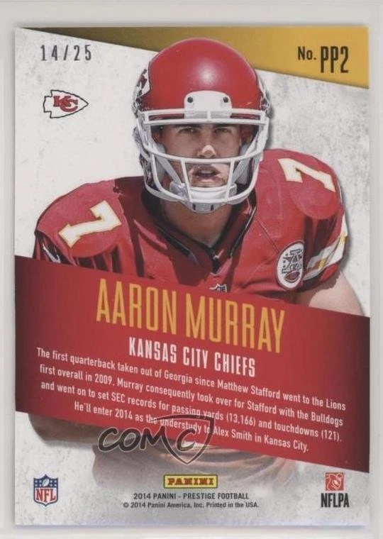 2014 Panini Prestige Prestigious Picks Green /25 Aaron Murray #PP2 Rookie RC - Image 2 of 2