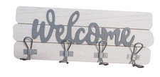 Farm house Rustic Wood Home Wall Decor Welcome Sign Plaque 4/8 Hooks NEW gray