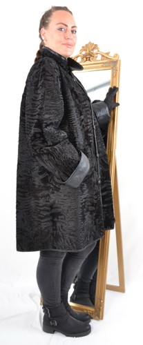 US5435 REVERSIBLE PERSIAN LAMB FUR COAT LEATHER FUR JACKET DOUBLE FACE SIZE 3XL - Picture 6 of 24