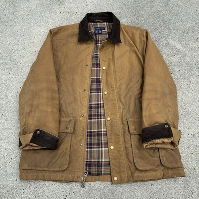 Lands End Chore Barn Field Coat Jacket Wax Plaid Lined British Millerain Medium