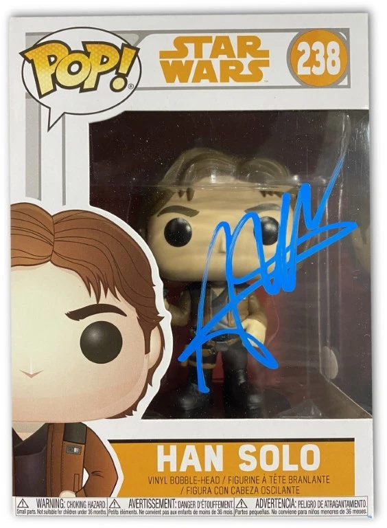 ¡Funko Pop Star Wars autografiado firmado por Alden Ehrenreich! Raro Han Solo JSA Holo