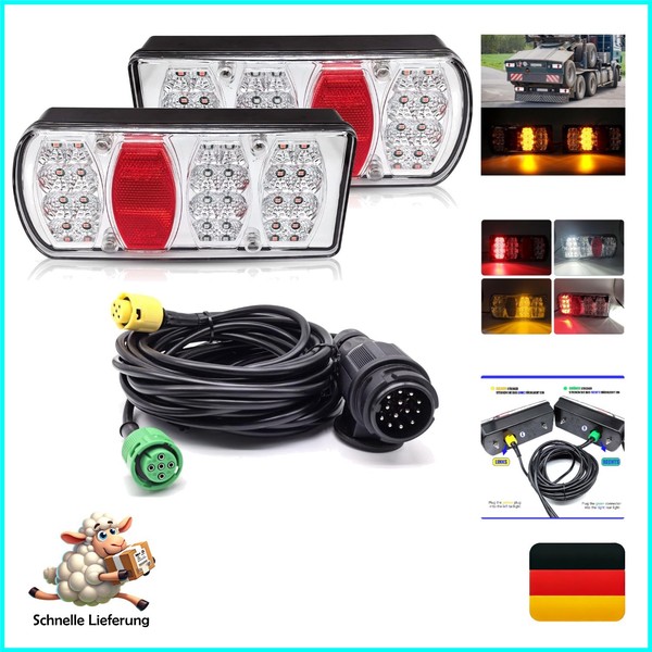 Aojo LED RüCkleuchten Satz 13 Polig 12V/24V 7 Funktionen FüR AnhäNger Lkw-image