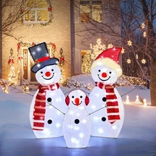  Light Up Christmas Decorations Outdoor, 54 LEDs Set of 3 Lawn Snowman