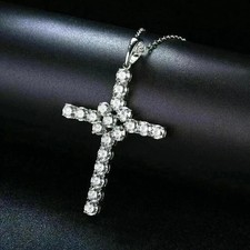 2 Ct Round Cut White Moissanite Cross Women's Pendant 14K White Gold Plated