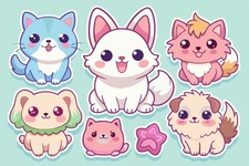 7pcs Chibi Animal Stickers - Kawaii Die Cut Glossy Paper Stickers