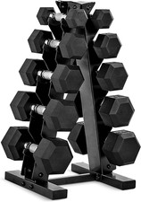 Barbell Rubber Coated Dumbbell Weight Set with Vertical Rack  100 Lb, 150 Lb, a