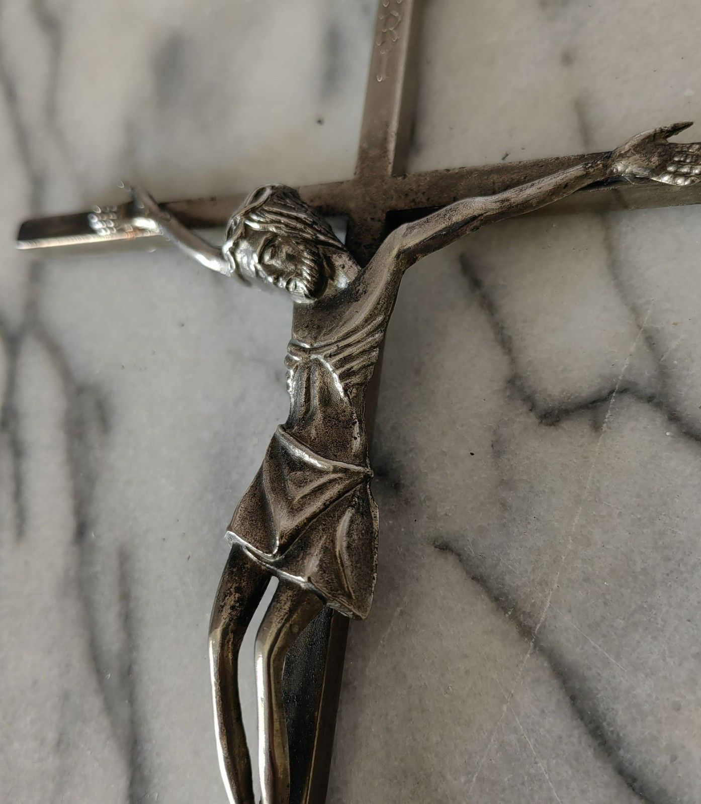 Jesus Kreuz Metall silber Cross Kruzifix Rar Christus Heligenfigur Uralt