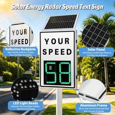 40W Solar LED Radar Speed Sign Road Safety Speed Limit Detector Radar Speed Sign