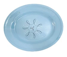 Vintage 1930s Kraft-Blue Platter w/Atomic Sequence Pink White Black Pattern MCM