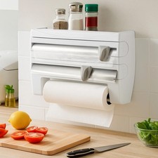 Cling Film Dispenser and Cutter Wall Mounted Kitchen Roll Holder Plastic Wrap