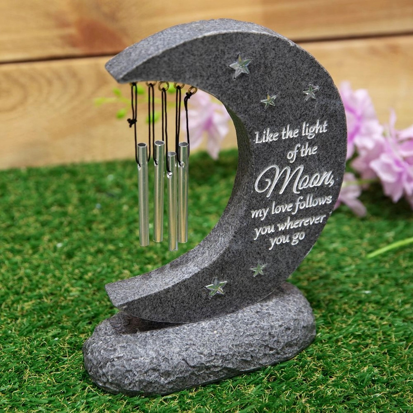 Moon Wind Chime Graveside Memorial Ornament Plaque Tribute, Bereavement Gift