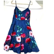 New Banana Republic Blue Floral Dress Fit & Flare Womens 8 Linen blend romantic