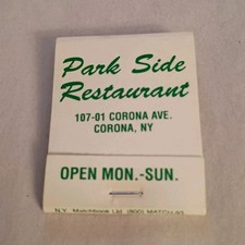 Vintage Unstruck Matchbook Park Side Restaurant Corona New York Made In USA