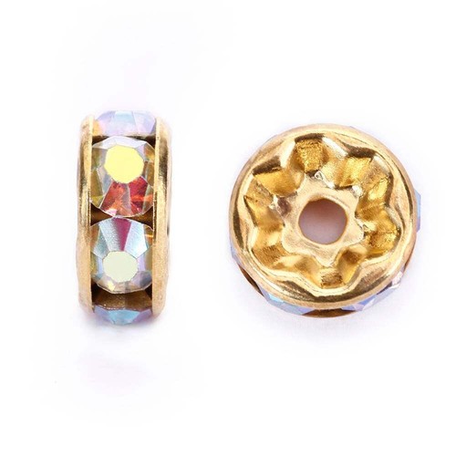 Clear AB Rhinestone Rondelle Spacers Gold/Silver 4mm 6mm 8mm 10mm 50pcs Per Bag - Picture 5 of 7