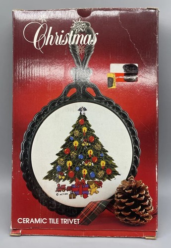 Carlton Glass Cast Iron Christmas Ceramic Tile Trivet With Box