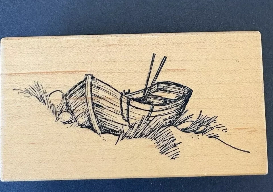 Art Impressions 木船岸上独木舟 1996 年橡皮图章 J-1495 — 第 2/4 张图片