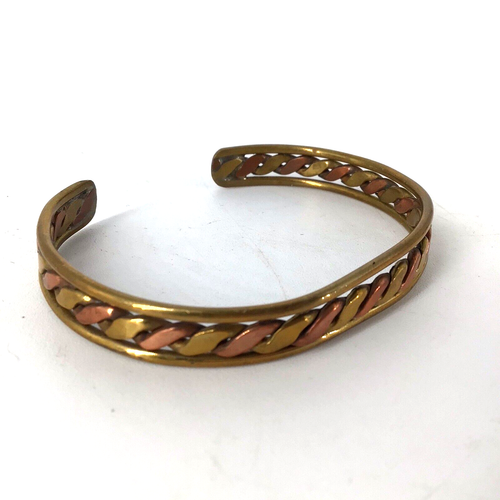 Vintage Twisted Brass Copper Cuff Bracelet - Picture 2 of 7